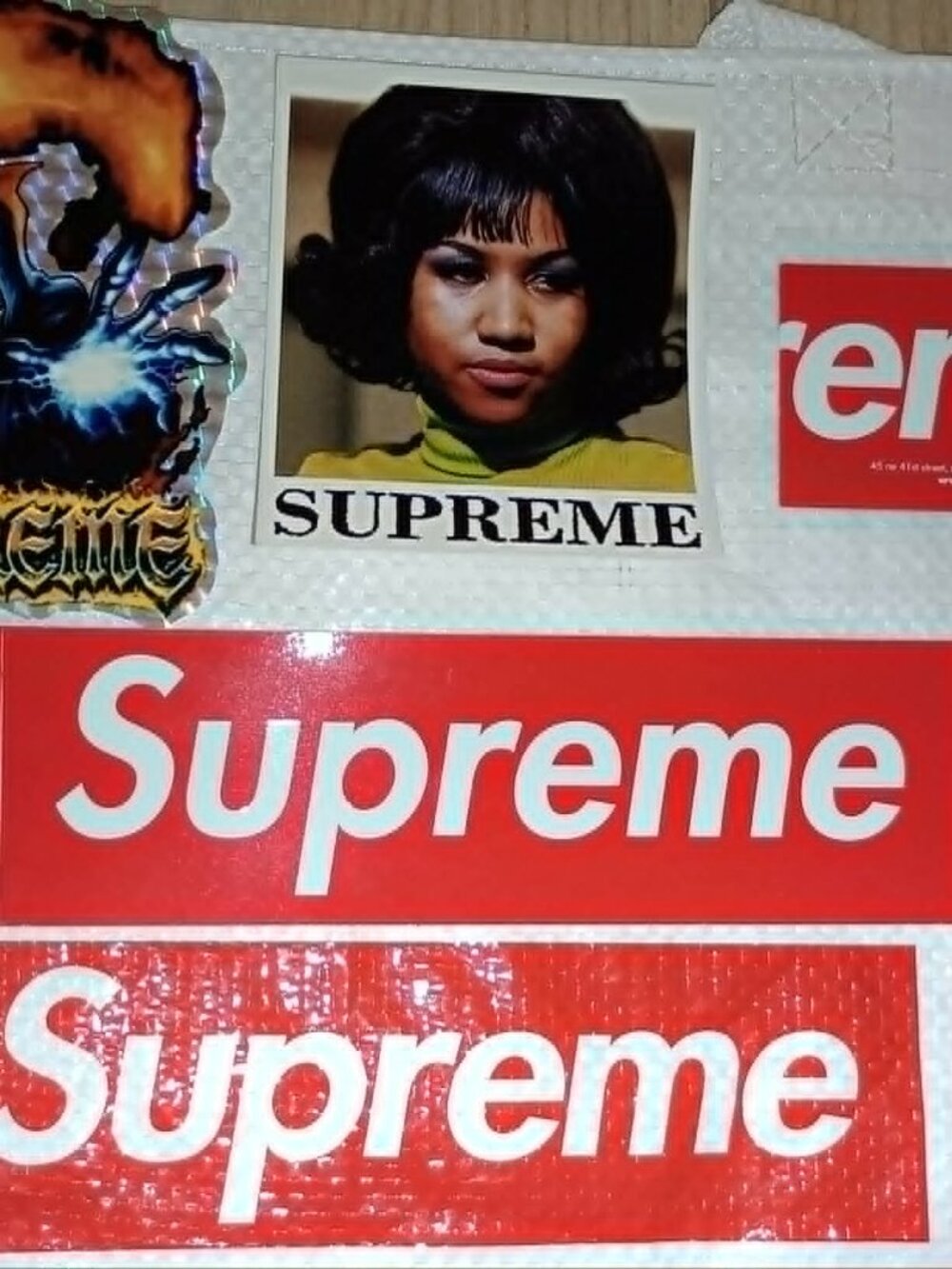Supreme Grim Reaper Aretha Tee Box Logo SS26 Sticker Lot + Miami Business Card